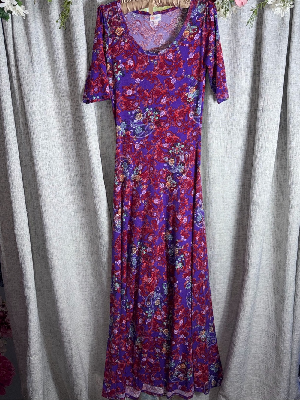 LuLaRoe Purple & Red Floral Maxi Dress